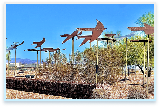 flying bird statues art installation in Mesa, AZ